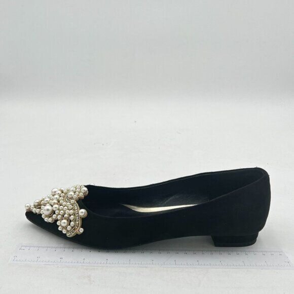 XYD Black Sense of Luxury Pointed Toe Jewelry Pearl Studs Wedding Dress Shoes - Picture 2 of 8